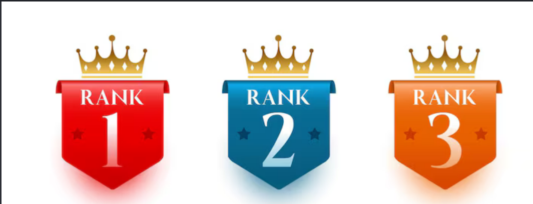 Gold crowns above Rank 1, Rank 2 and Rank 3 banners